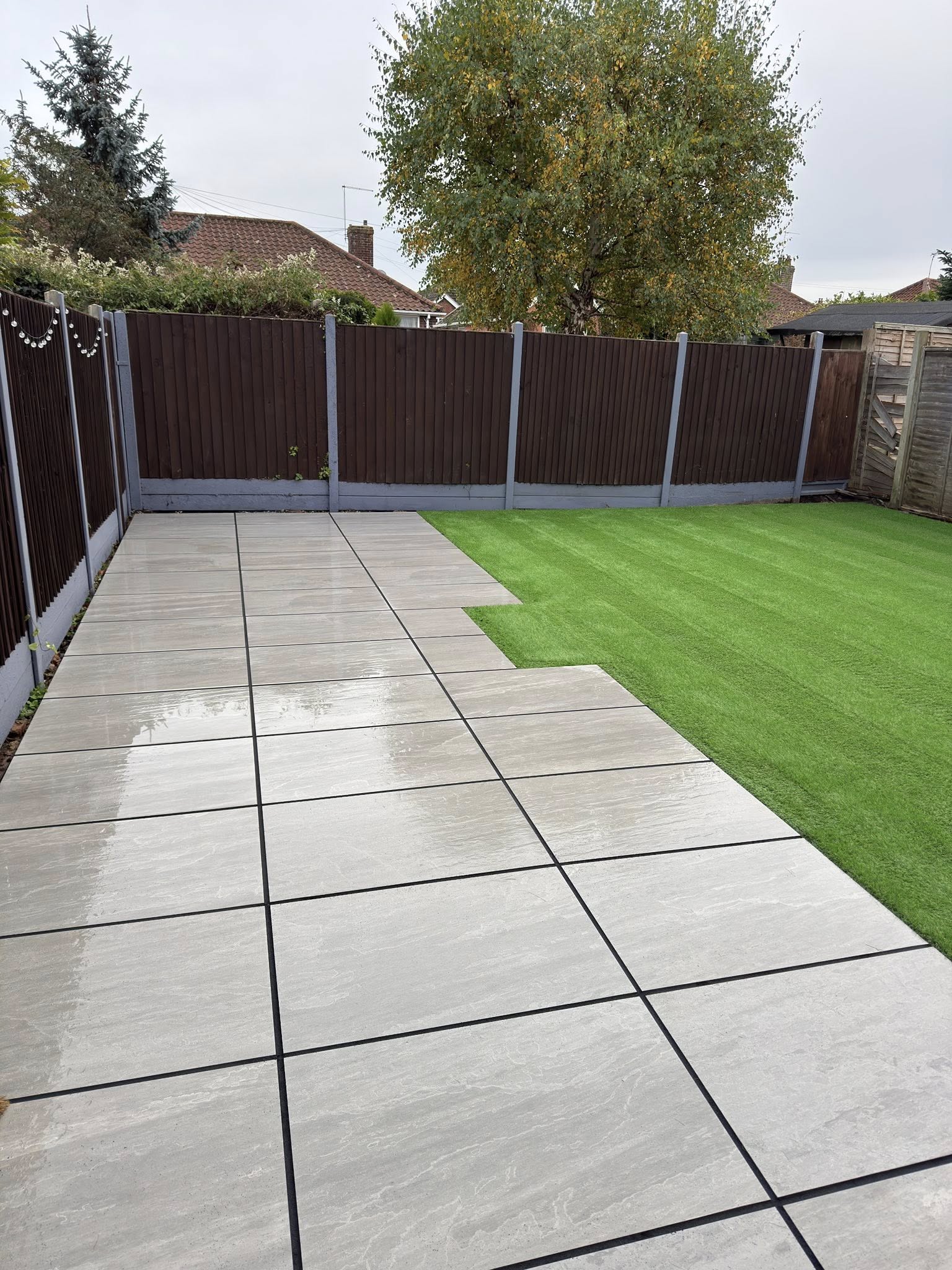 Patio area and artificial turf
